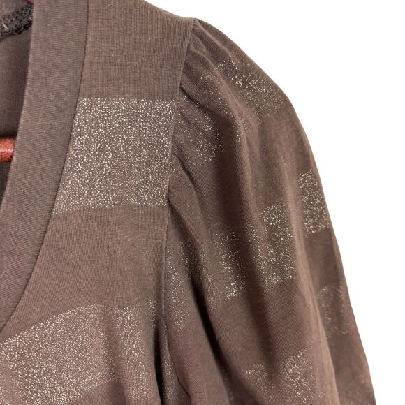 Banana Republic Brown Metallic Gold Striped Half Sleeve Top Womens Small Stretch - Picture 4 of 4